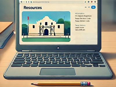 A laptop displaying a webpage with an image of the Alamo