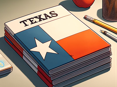 An illustration of Texas History notebooks on a desk