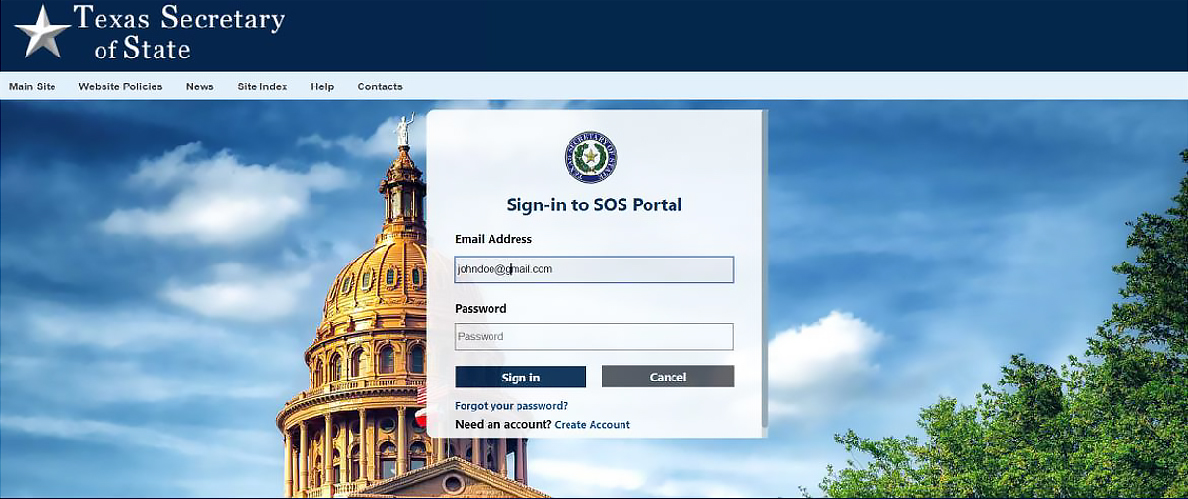 Login screen displays fields for email address and password. 